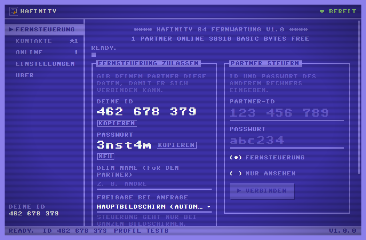 Startseite von hafinity mit ID und Passwort